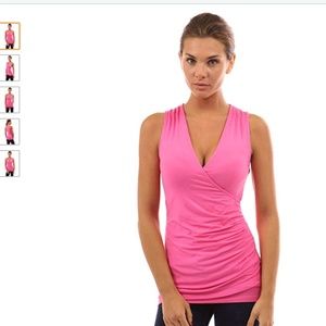 PattyBoutik Pink Wrap V Neck Ruched Side Tank Top